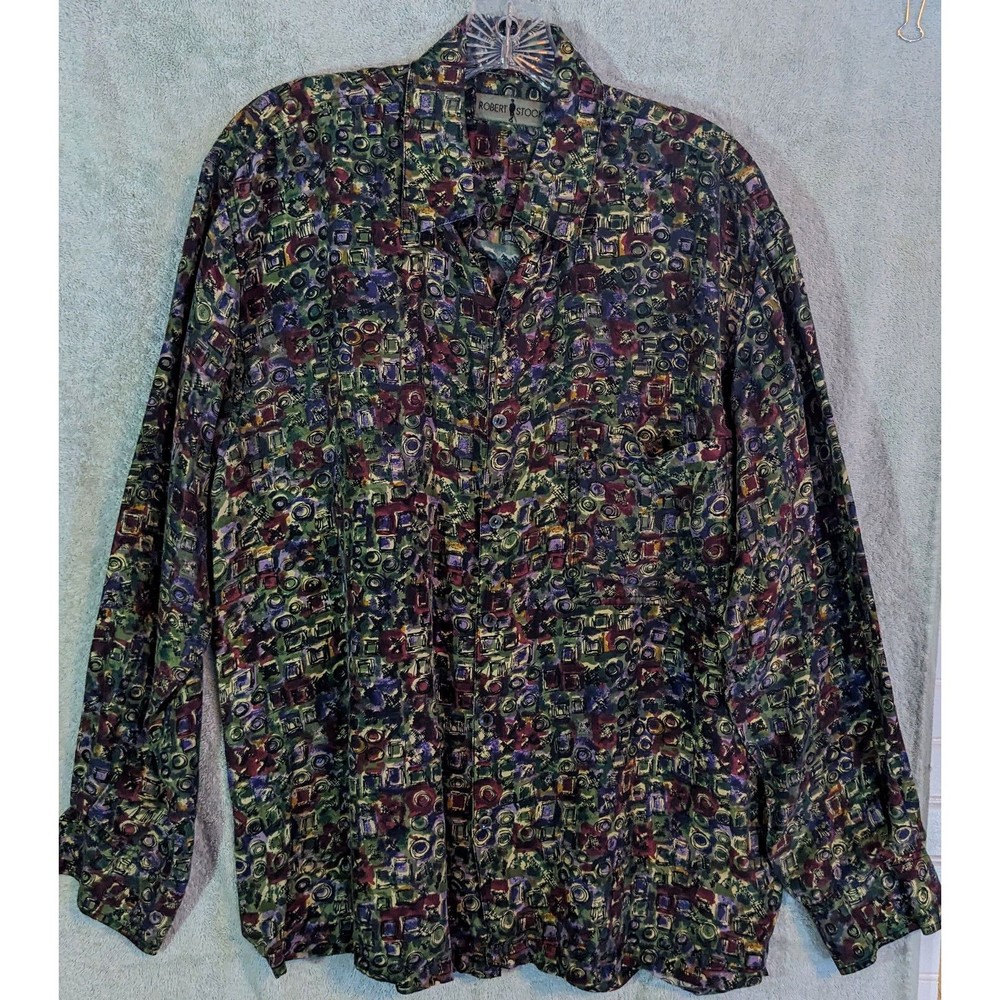 Vintage Robert Stock Silk Shirt Long Sleeve Mens M smooth n cool like brad pitt!